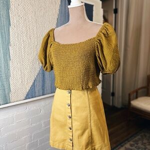 Wild Fable Olive Polka Dot Smocked Puff Sleeve Shirt